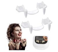 2Pcs Retractable Halloween Vampire Fangs, Reusable Fake Teeth with Portable Box for Horror Party Decorations Cosplay Props Costume Accessories for All