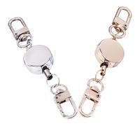 2pcs Retractable Id Badge Holder Keychain with Metal Clip and Reel | Steel Wire Core, Alloy Build, Quick Scan Access, Commuting and Gym Locker Use, Golden Silver Finish