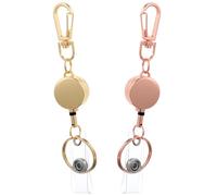 2Pcs Retractable Keychain, Durable Metal Badge Holder Retractable Reel with Key Ring, Clip and Carabiner, ID Card Clip & Keychain Dual Purpose, Simple Design for Easy Access, Gold & Rose Gold