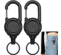 2PCS Retractable Keychain with Thick Steel Cord Heavy Duty Badge Reel Lanyard Extender Retractable Belt Clip Badge Holder Pull Reel Retractable Lanyard for Key Ring ID Card Badge Holder（Black）