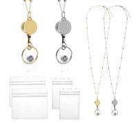 2pcs Retractable Teacher Badge Lanyards, Stainless Steel Necklace Lanyard, Lanyards for ID Badges with 4pcs Waterproof Badge Holder Metal Ball Id Card Lanyard for Women Keys Cruise Ship Cards