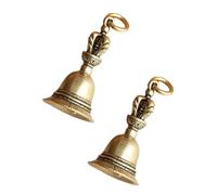 2Pcs Retro Copper Bell Wind Chimes,Demon Subduing Bell Creative Solid Brass Bell Handicraft Tibetan Bronze for Decoration Car Pendant Small Circle Hand Bells and Chimes (4.7cm*2.5cm)