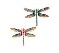 2Pcs Retro Crystal Dragonfly Brooches Elegant Enamel Rhinestone Animal Statement Brooch Pins Fashion Jewelry Accessories for Women Girl Gift Gold