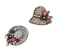 2Pcs Retro Crystal Flower Hat Brooches Elegant Rhinestone Hat Statement Brooch Pins Fashion Jewelry Accessories for Women Girl Gift Gold