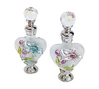 2pcs Retro Crystal Perfume Bottle, 10ml Empty Flower Crystal Perfume Bottle Heart-shaped Glass Empty Container for Fragrance Storing, Dresser Table Decor
