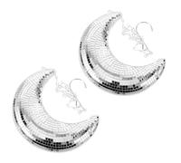 2pcs Retro Disco Moon Hanging Ornament with Mirror Mosaic Silver Glass