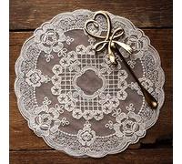 2pcs Retro French lace Placemats, exquisite flower embroidered Round Doilies Coasters Vase mat for home decoration (off-white,Diameter 27cm)