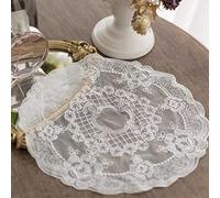 2pcs Retro French lace Placemats, exquisite flower embroidered Round Doilies Coasters Vase mat for home decoration (White,Diameter 27cm)