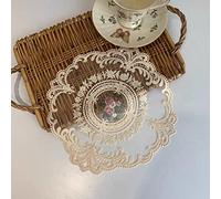 2pcs Retro French lace Placemats, exquisite flower embroidered Round Doilies Coasters Vase mat for home decoration (Beige,Diameter 28cm)