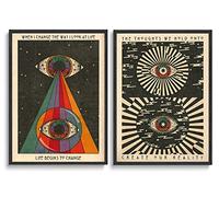 2PCS Retro Hippie Wall Art, 70's Psychedelic Eyes Art Posters, Inspirational Quote Canvas Painting Pictures Prints Wall Decor for Bedroom Living Room Apartment Teen Dorm Home Decoration,Unframed