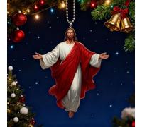 2pcs Retro Jesus Car Hanging Decor, 2D Acrylic Divine Hanging Ornament, Jesus Mirror Ornament for Car, Religious Cars Decoration Faith Gifts for Christian, Truck Drivers Holiday (Red)