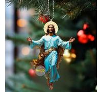 2pcs Retro Jesus Car Hanging Decor, 2D Acrylic Divine Hanging Ornament, Jesus Mirror Ornament for Car, Religious Cars Decoration Faith Gifts for Christian, Truck Drivers Holiday (Blue)