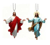 2pcs Retro Jesus Car Hanging Decor, 2D Acrylic Divine Hanging Ornament, Jesus Mirror Ornament for Car, Religious Cars Decoration Faith Gifts for Christian, Truck Drivers Holiday (Mix color)