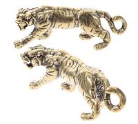 2PCS Retro Mini Brass Tiger Figurines Keychain Set Retro Mini Brass Tiger Figurines Keychain Set for Car and Office Decor for Lucky Charm