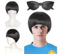 2pcs Retro Mushroom Head Wig Set with Sunglasses - Vintage Bowl Cut Funny Wig Classic Shades for Men & Women, 60s 70s 80s Costume Party, Cosplay, Halloween Role Play