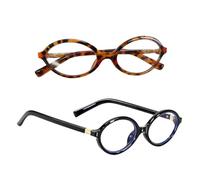 2PCS Retro Oval Blue Light Glasses Womens and Mens, Screen Light Blocking Glasses for Gaming Computer Screen, Suitable for Gaming/Office Work/Reading/Outdoor Use（Deep Leopard Print and Bright Black）