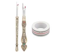 2pcs Retro Seam Remover Set with Sewing Position Tape, Vintage Thread Remover Tool for Hand Stitch Removal, Metal Stitch Picker for Needlework, Embroidery and DIY Crafts (Copper)
