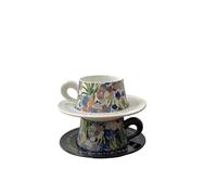 2PCS Retro Watercolor Flower Black and White Ceramic Cup & Saucer Set Coffee Latte Mug for Couple Christmas Birthday for Gifts