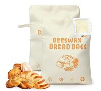 2pcs Reusable Beeswax Bread Bag for Homemade Bread & Sourdough, Wide Opening Extra Large Organic Beeswax Coated Food Storage Bag for Bread, Freezer-Friendly & Freshness Preservation, Bee