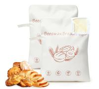 2pcs Reusable Beeswax Bread Bag for Homemade Bread & Sourdough, Wide Opening Extra Large Organic Beeswax Coated Food Storage Bag for Bread, Freezer-Friendly & Freshness Preservation (Wheat)
