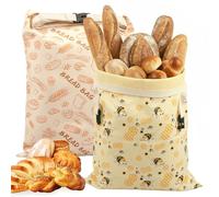 2Pcs Reusable Beeswax Bread Bags for Freezer & Refrigerator, 43x33cm Natural Beeswax-Lined Cotton Storage Bags Airtight Freshness Keeper for Homemade Bread, with Buckle (Type B)