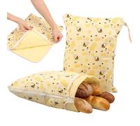 2Pcs Reusable Beeswax Bread Bags for Homemade Sourdough Bread Wide Zipper Access Organic Beeswax Cotton Linen Storage Bags for Freezer Refrigerator Freshness Keeper Bakery Essentials(Yellow)