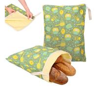 2Pcs Reusable Beeswax Bread Bags for Homemade Sourdough Bread Wide Zipper Access Organic Beeswax Cotton Linen Storage Bags for Freezer Refrigerator Freshness Keeper Bakery Essentials