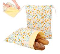 2Pcs Reusable Beeswax Bread Bags,Reusable Linen Cotton Bread Storage Bag,44x34cm Homemade Waxed Breads Bag,Food Storage Snack Container with Zip Closure for Sourdough to Keep Fresh (Style 2)