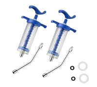 2Pcs Reusable Goats Syringe, 2 Drench Nozzle Adjustable Dosage Drench Gun Syringe for Bird, Cattle, Sheep, Goats, Horse, Pig, Dog Supplies (M-50ML)