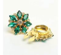 2PCS Rhinestone Flower Button Cover Luxury Crystal Cufflinks Shirt Decoration Button Clip Fashion Sleeve Buttons Men and Women-Peacock Green