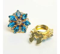 2PCS Rhinestone Flower Button Cover Luxury Crystal Cufflinks Shirt Decoration Button Clip Fashion Sleeve Buttons Men and Women-Peacock Blue