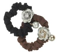 2pcs Rhinestone Flower Scrunchy Hair Tie for Women and Students | Cloth and Metal Details, Secure Grip for Thin or Curly Hair, Decorative Accent for Study or Photo Shoots