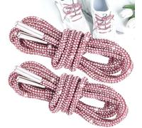 2pcs Rhinestone Glitter Shoelaces, Shiny Bling Round Hoodie Drawstrings, Crystal Rope Shoelaces for Women Sneakers, 2pcs Pink, 47"