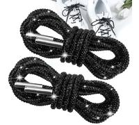 2pcs Rhinestone Glitter Shoelaces, Shiny Bling Round Hoodie Drawstrings, Crystal Rope Shoelaces for Women Sneakers, 2pcs Black, 47"