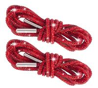 2pcs Rhinestone Glitter Shoelaces, Shiny Bling Round Hoodie Drawstrings, Crystal Rope Shoelaces for Women Sneakers, 2pcs Red, 47"