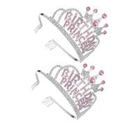 2pcs Rhinestone Happy Birthday Crown for Elegant Princess Headband for Parties Performances Stunning Birthday Hair Accessories for Celebrations Special Occasions