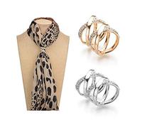 2PCS Rhinestone Inlayed Silk Scarf Clips Scarf Ring Fashion Scarves Buckle Scarf Wrap Holder Clamp Silk Scarf Clasp for Clothing Neckerchief Shawl (Golden + Silver)