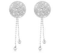 2PCS Rhinestone Tassel Nipple, Rhinestone Nipple Cover Sticker, Water Drop Tassel Nipple-Pasties, Crystal Chest Nipple-Stickers for Women, Pasties Bra, Silver Breast Pads