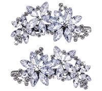 2PCS Rhinestones Bridal Hair Clips, Silver Bride Wedding Hair Accessories Hair Pins Crystal Flower Hair Clips Wedding Headpiece Hair Clips for Brides Bridesmaids Flower Girls Jewelry Barrette