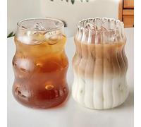 2PCS Ribbed Coffee Glasses, 530ML Iced Coffee Cup, Cloud Shaped Iced Coffees Glass Drinking Cups, Aesthetic Ribbed Matchas Glasses Cup Home Bar Accessories for Cold & Hot Drinks