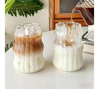 2PCS Ribbed Coffee Glasses, 530ML Iced Coffee Cup, Cloud Shaped Iced Coffees Glass Drinking Cups, Aesthetic Ribbed Matchas Glasses Cup Home Bar Accessories for Cold & Hot Drinks
