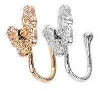 2pcs Ring Jewelry on Clip Copper Rhinestone Butterfly Nose | Non Pierced Design, Beautiful Luster Finish, Unique Cool Style, for Women and Teen Girls