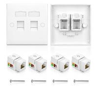 2PCS RJ45 Socket Cat6 Ethernet Wall Socket Double Port Faceplate, CAT6 Gigabit Network Socket with Keystone Jack for High-Speed Data, Compatible with CAT6/CAT5e/CAT5 Network Cable