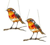 2pcs Robin Gifts, Robin Ornaments for Windows and Garden, Stained Glass Suncatcher Suitable for Indoor Window Decoration, Outdoor Garden Decoration