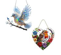 2Pcs Robin Memorial Hanging Plaque Heart Shaped Sun Catchers for Windows Acrylic Suncatcher Pendant Bird Garden Ornament Accessories Indoor Outdoor Decor for Home Unique Gifts for Women Bird Lovers