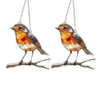 2Pcs Robin Sun Catchers for Windows, Beautiful Bird Acrylic Pendant, Glass Hanging Decorations for Windows, Hanging Garden Ornaments for Home Wall Outside Porch Living Room Courtyard