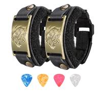 2PCS Rock-house Guitar String Mute Dampener, Guitar Mute Strap, Guitar Fret Wrap Muffler Cover Tape Noise Reducer, black Leather with Metal Totem Accent, spike(h shizi）