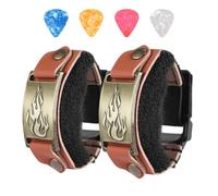 2PCS Rock-house Guitar String Mute Dampener, Guitar Mute Strap, Guitar Fret Wrap Muffler Cover Tape Noise Reducer, Brown Leather with Metal Totem Accent, flame(z huo）