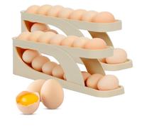 2PCS Rolling Egg Dispenser, Space-Saving Automatic Egg Roller Dispenser, 2 Tier Rolling Egg Holder Container Display Rack Organizer for Kitchen Refrigerator Storage