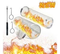 2PCS Rolling Grilling Baskets,Outdoor Grill Bbq Net Tube,304 Stainless Steel Grilling Baskests,Large Cooking Accessories for Veggies Vegetable